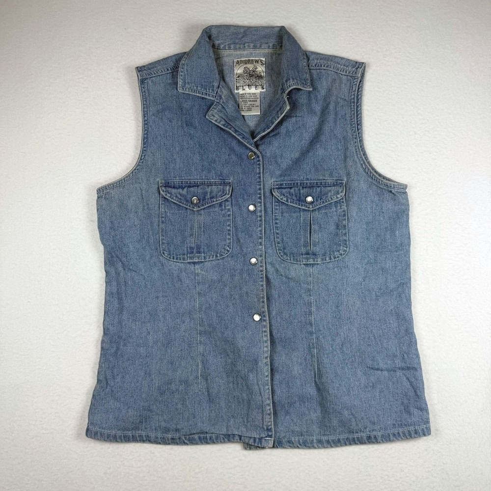 Andrews Blues‎ Vintage Denim Vest Light Wash Snap Front Cotton Women Large